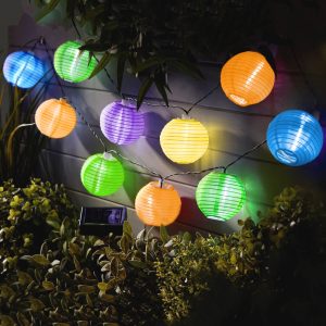 Garden of Eden Szolár lampion fényfüzér - 10 db színes lampion, hidegfehér LED - 3,7 m - 11227B