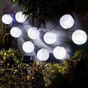 Garden of Eden Szolár lampion fényfüzér - 10 db fehér lampion, hidegfehér LED - 3,7 m - 11227