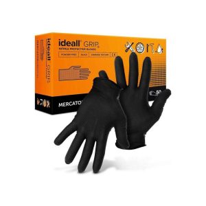 MERCATOR Ideall grip+ black nitril, púdermentes, teljes felületén textúrált, fekete kesztyű XXL 50db